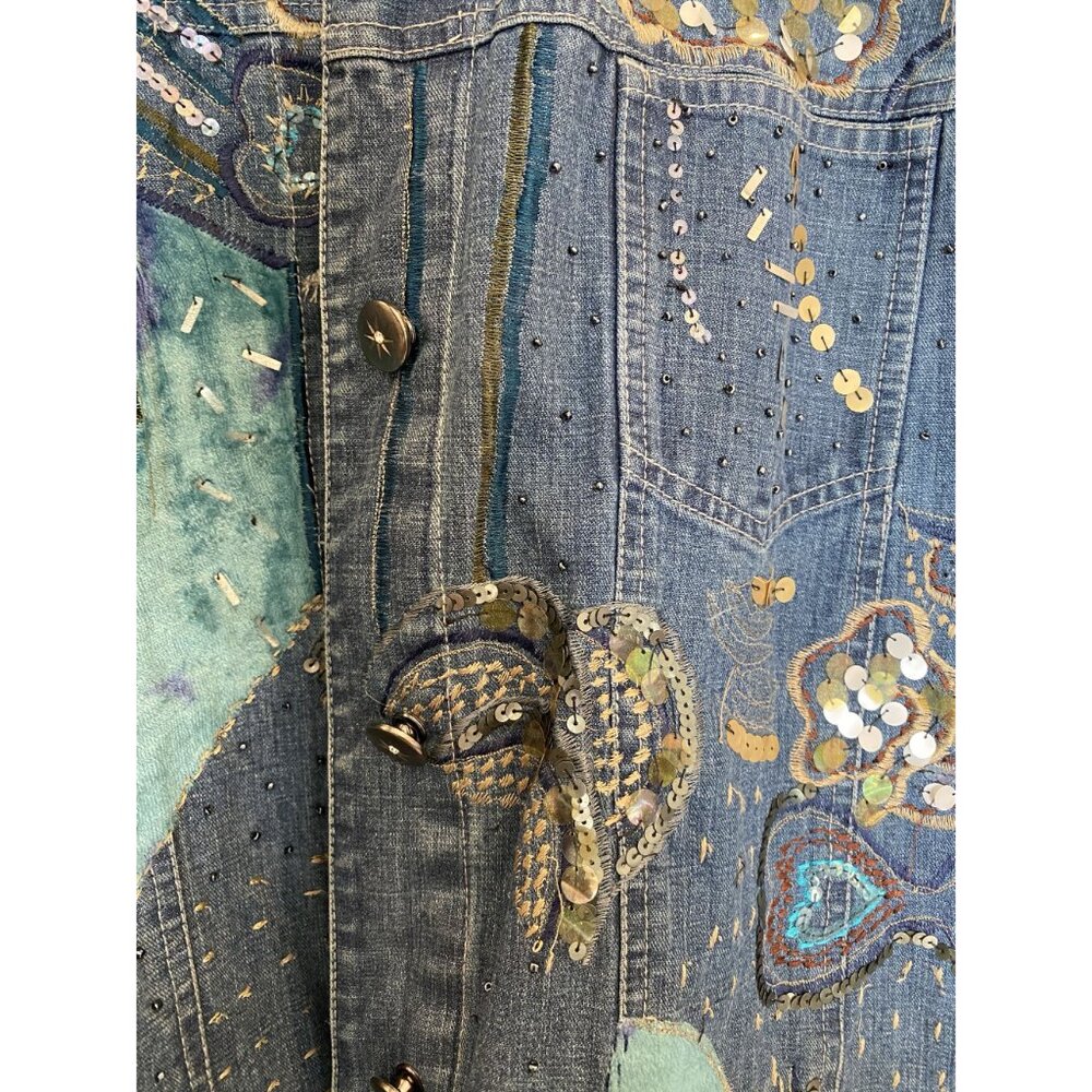 Chico’s Design Denim Jacket Size 2 Embellished Felt & Bedazzled Details - Picture 9 of 14